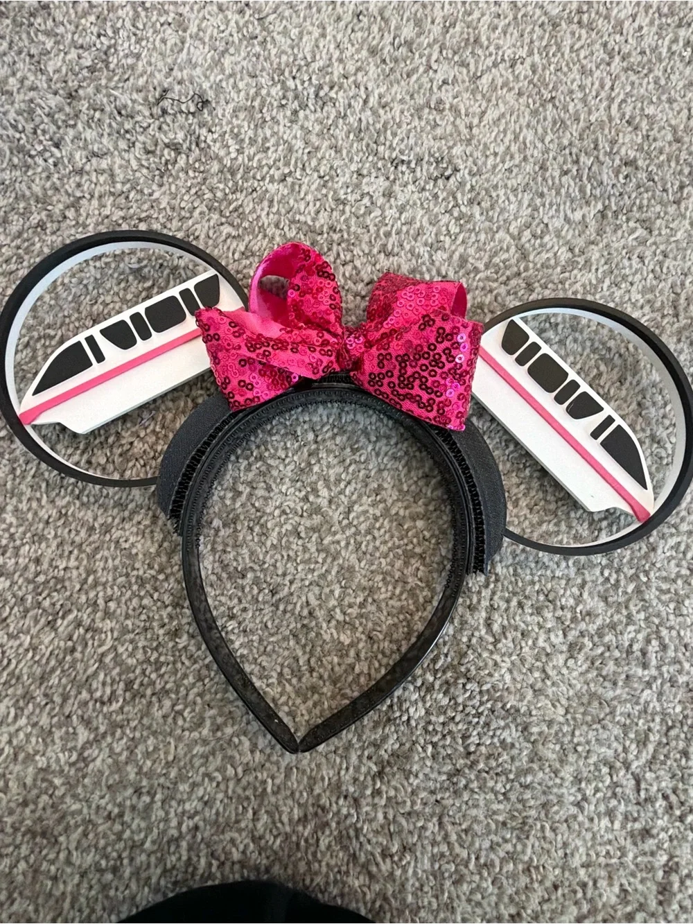 Pink Sequin Bow  Monorail Mouse Ears Headband